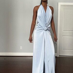 Elegant Light Blue Halter Maxi Dress